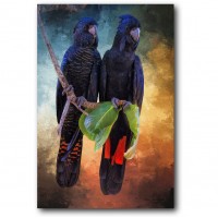 Red Tail Cockatoo Pair Acrylic Wall Art Bird Black Print Painting Hanging 90cm   332554352979